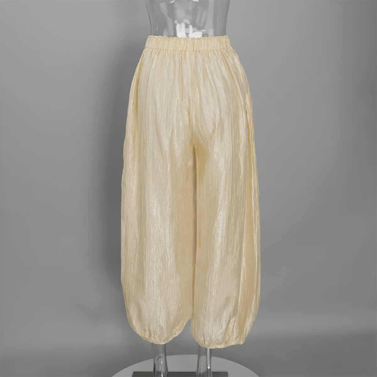 Women's Shiny Satin Solid Loose Fit Lantern Pants Elastic Waist Trousers Casual High Waist Commute Puffy Balloon Streetwear