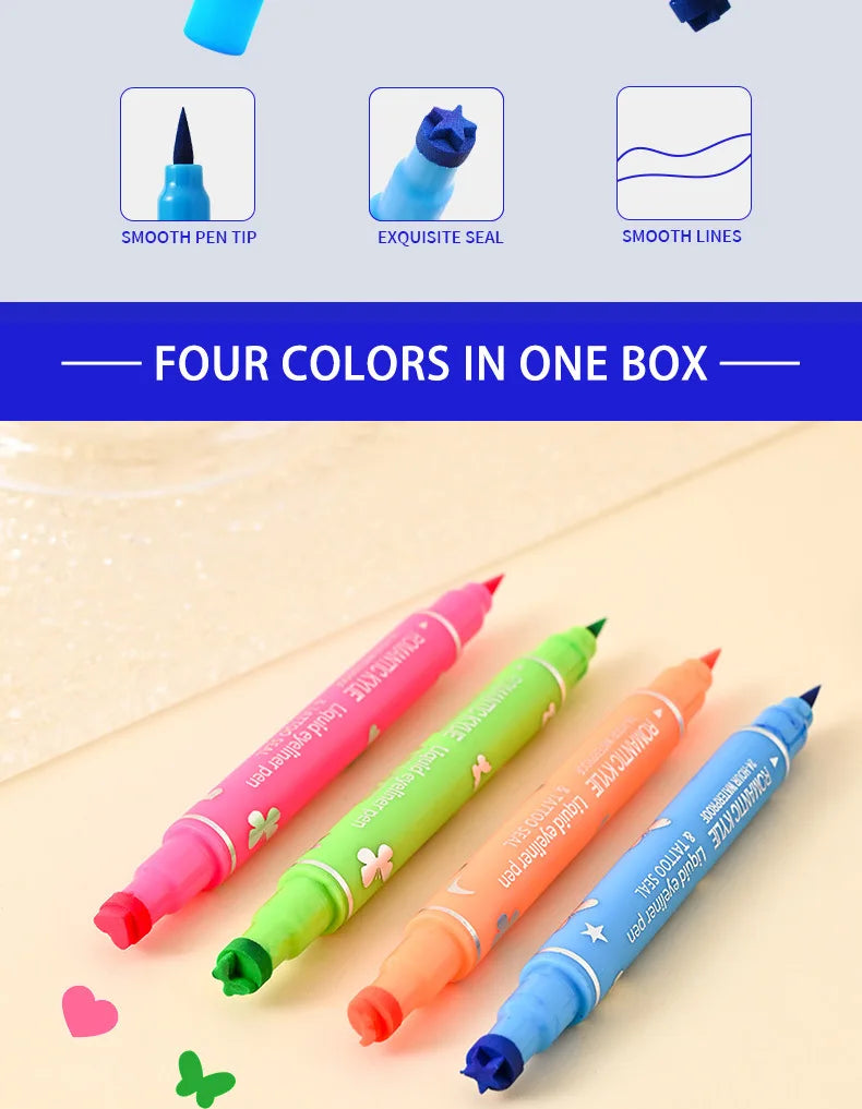 Double-Ended Stamp Eyeliner Non-Smudge Eyeliner Liquid Pen QuickDrying Waterproof Long-Lasting Sweat-Proof Eyeliner Stamp Makeup
