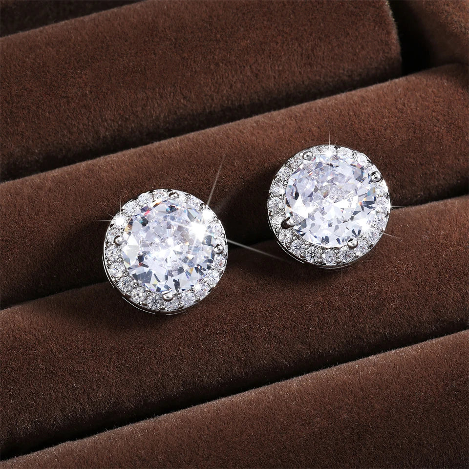 ZAKOL Silver-color Blue/Clear Brilliant Zirconia Pierced Stud Earrings Round Shape CZ Small Earring Women Exquisite Jewelry Gift