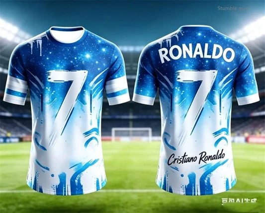 Men s Summer T Shirt Slim Fit Ronaldo Soccer Print Short Sleeve Casual Sporty Style Suitable for Family Adults Kids Training Tee