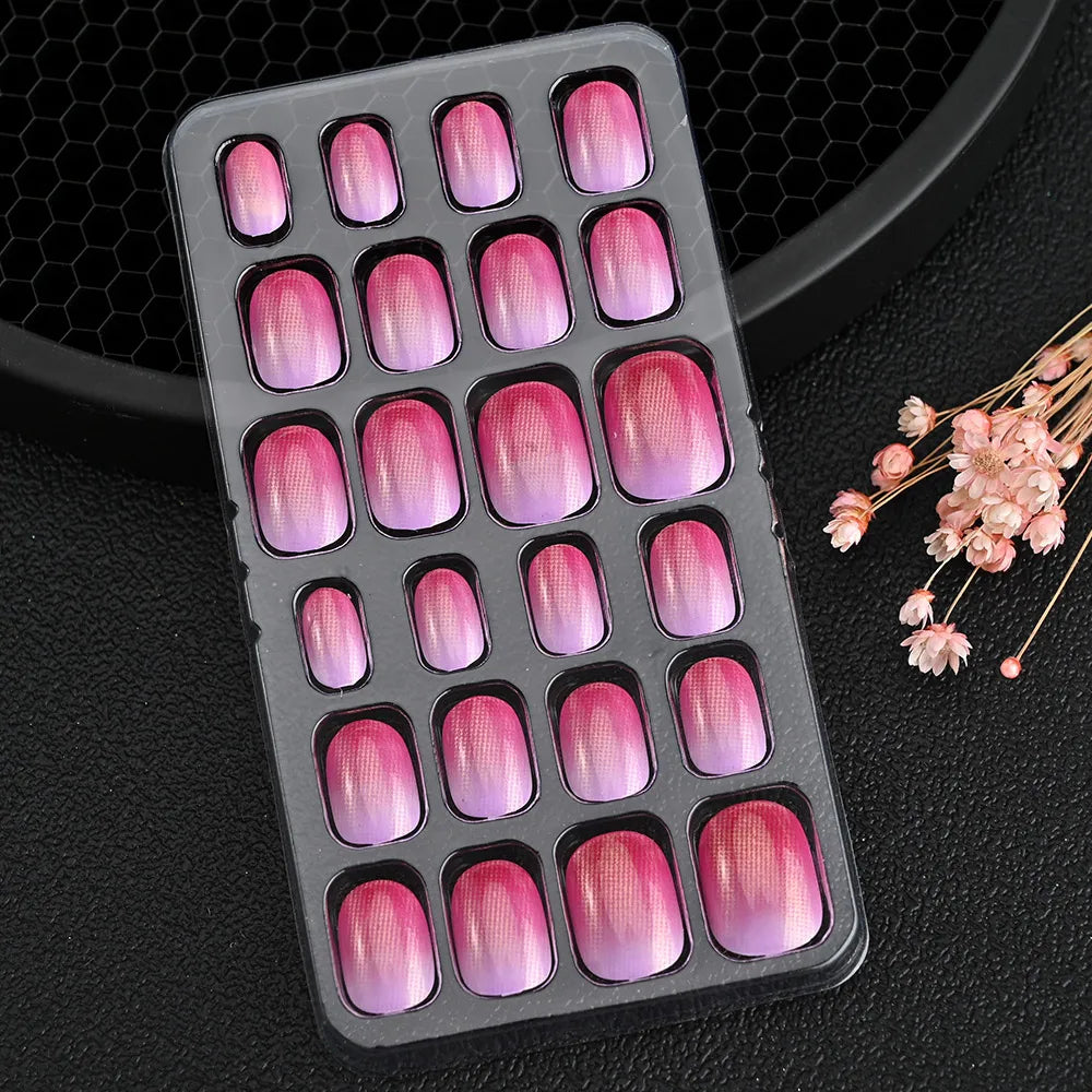 24pcs/box Candy Kids False Nail Cartoon Full Cover Press On Fake Nails Tips Kawaii Acrylic Artificial Fingernails for Girls