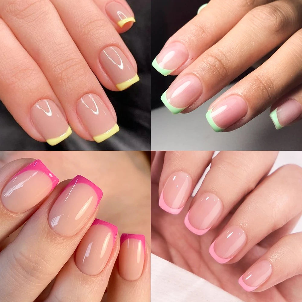 120Pcs Acrylic Short Square Fake Nails Colorful French Tip Extensions Press On Nails Full Cover Wearable Artificial False Nails