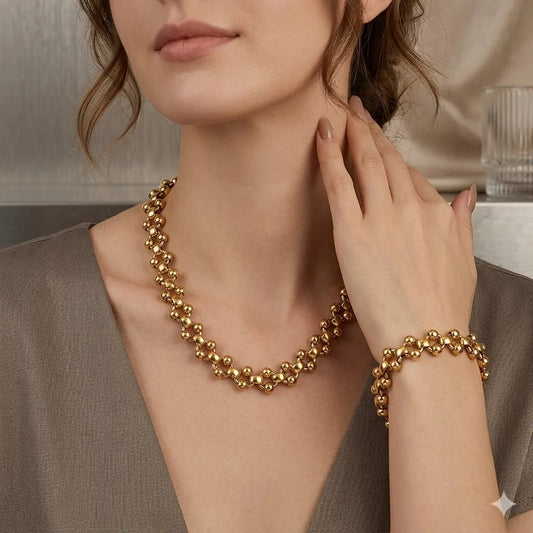 Chunky Stylish 18k Gold Plated Stainless Steel Necklace Bracelet Gold Color Thick Chain High Quality Fashion Jewelry
