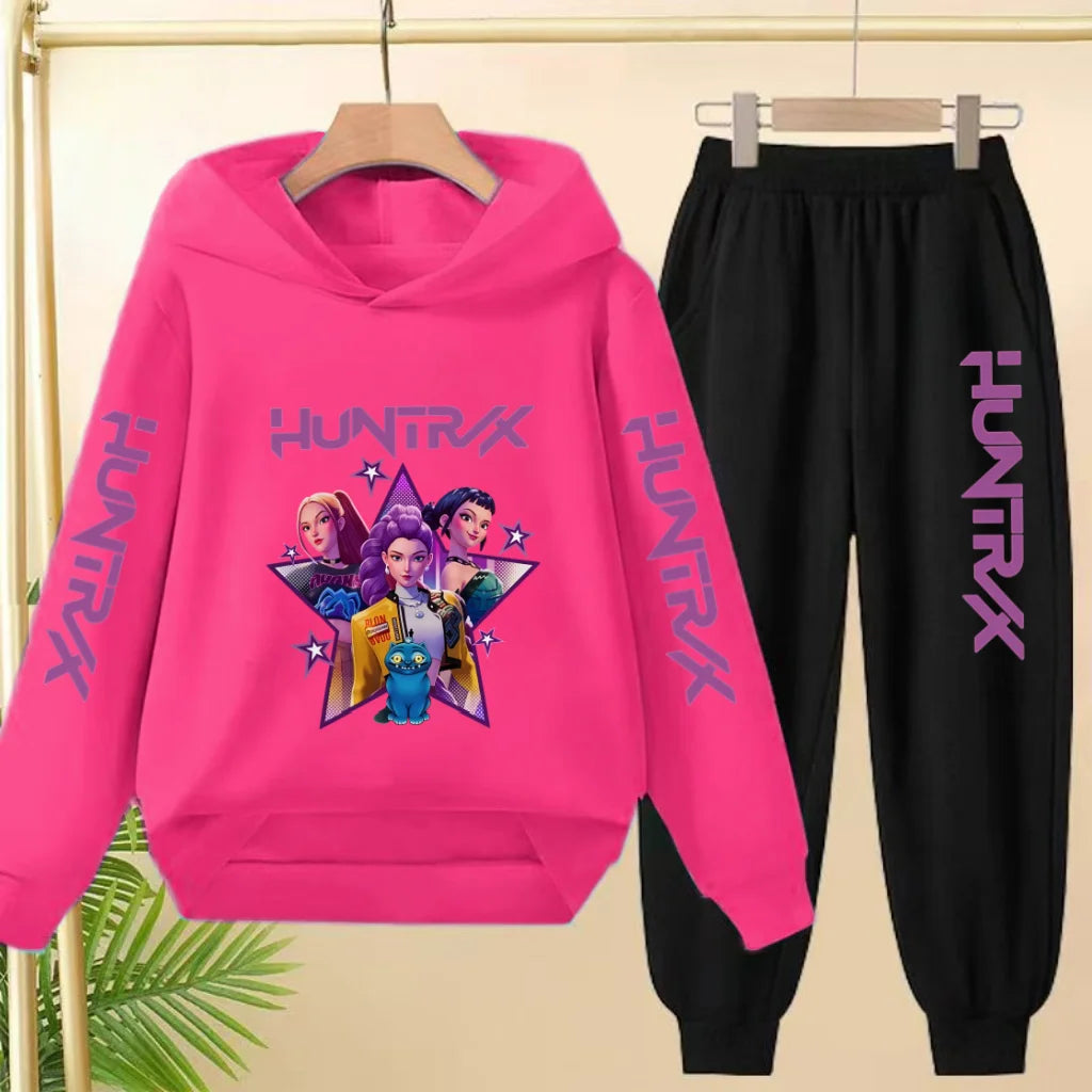 Kids Hot-selling Hoodie Golden Korean Wave Girl Group Cartoon Sweatshirts+Pants Boys Girls Toddler Sports Top 3-12Yrs Casual Set