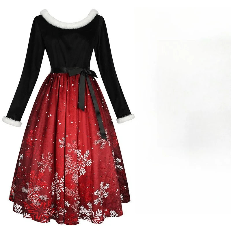 Christmas Themed Print Dress Family Atmosphere Party Event Costume Christmas Halloween Cos Costume