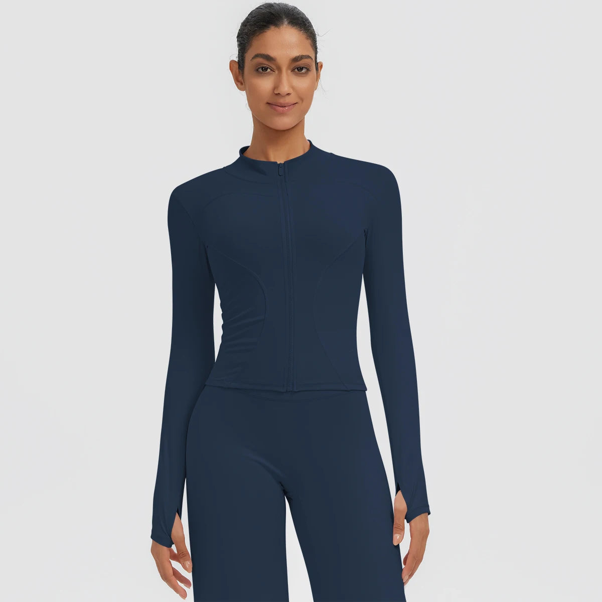 New Women's Stand-Up Collar Yoga Jacket Summer Fitness Sports Solid Color Workout Top Yoga Zipper Long Sleeves Sports Top Coat