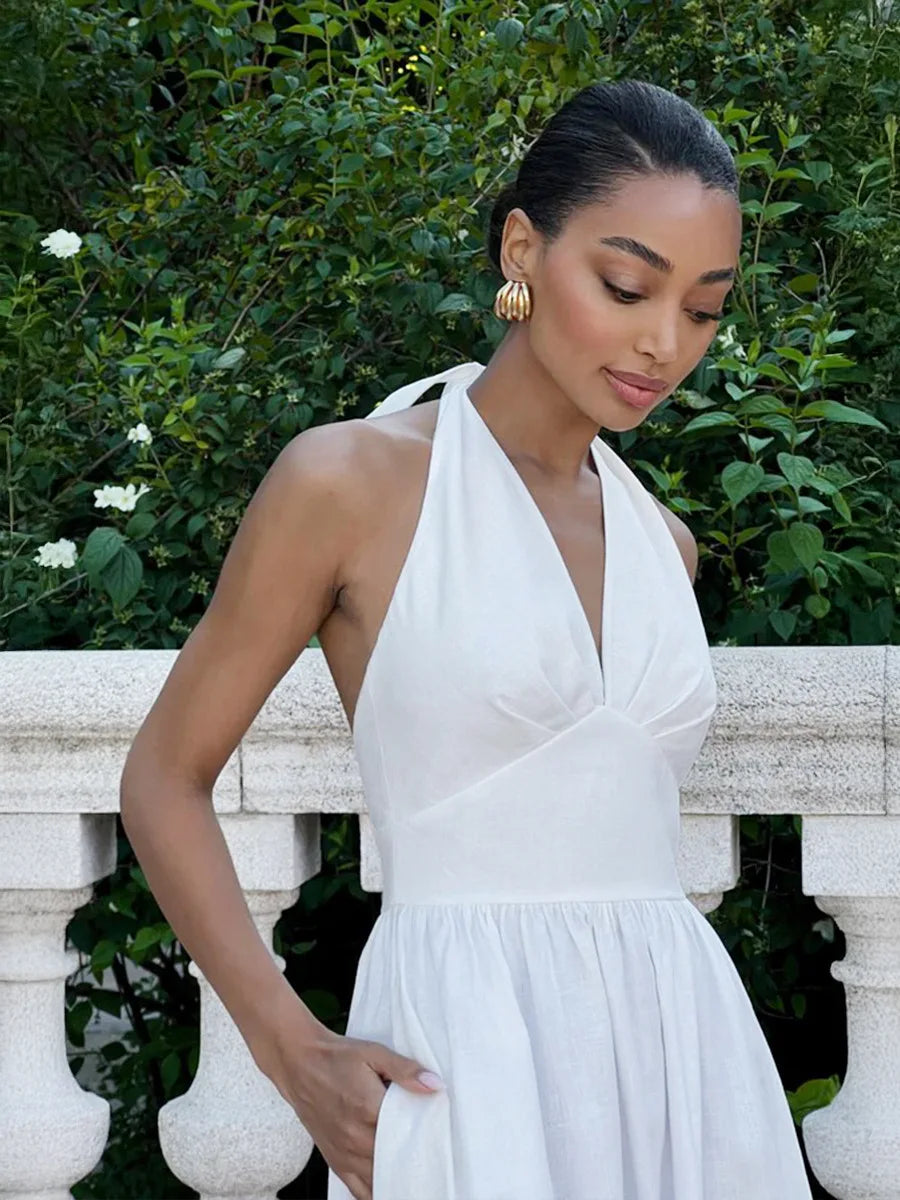 BKLD Pure Cotton Long Dresses 2026 Spring Summer High Waist V-Neck Lace-Up Maxi Dress Party Clubwear Solid Color Women Clothing