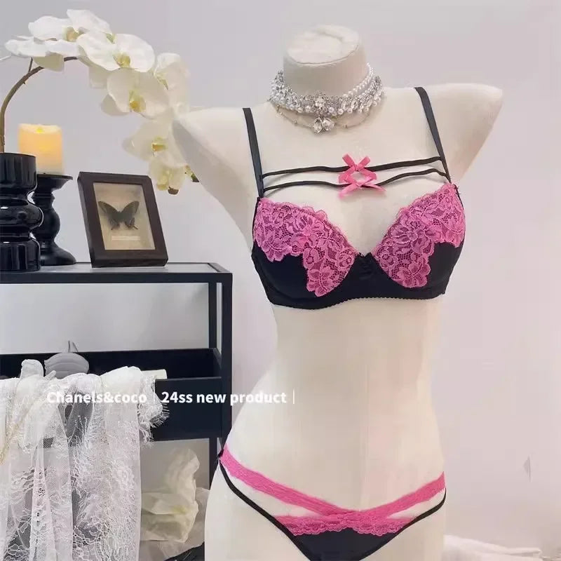 MOYISU French Lace Bralette with Bow Sweetheart Neckline Petite Bust | Natural Lift Minimalist Bra Set Sexy Yet Subtle Support