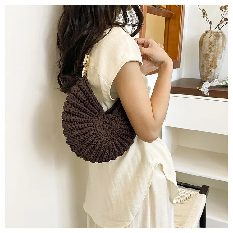 Handcrafted Shell Shaped Crossbody Bag Women's Beach Style Handbag City Simple Cotton Liner Soft round Shape Double Shoulder ...