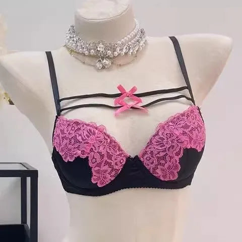 MOYISU French Lace Bralette with Bow Sweetheart Neckline Petite Bust | Natural Lift Minimalist Bra Set Sexy Yet Subtle Support