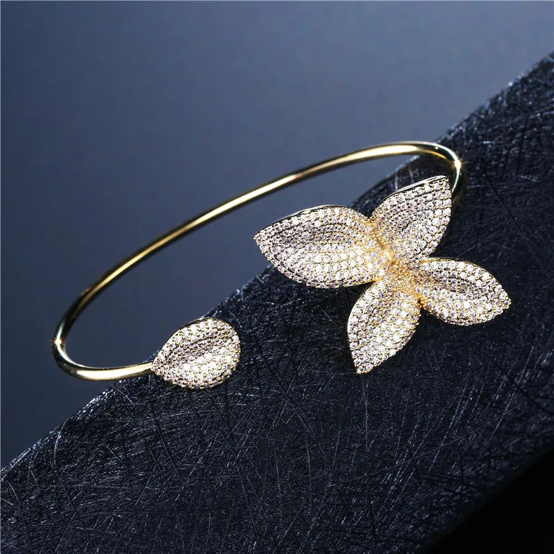 ZAKOL Classic Micro Paved Full Cubic Zirconia Leaves Cuff Bracelet Bangle for Women Luxury Dubai Bridal Jewelry 2025 New