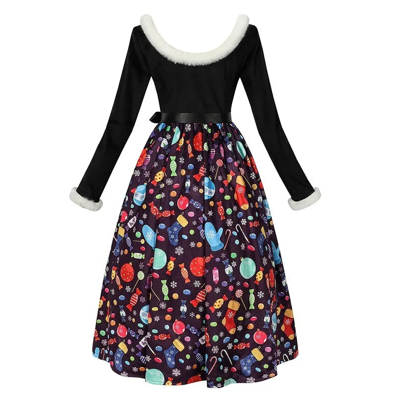 Christmas Themed Print Dress Family Atmosphere Party Event Costume Christmas Halloween Cos Costume