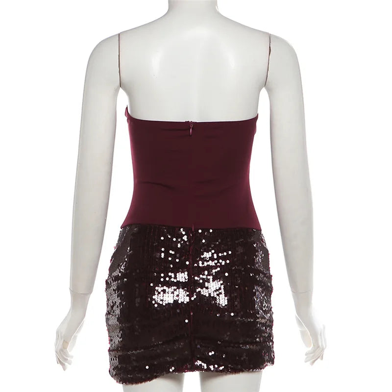 BKLD Fashionable 2026 Autumn And Winter New Women's Clothes Sexy Spicy Girl Sequin Strapless Backless Slim Fit Hip Hugging Dress
