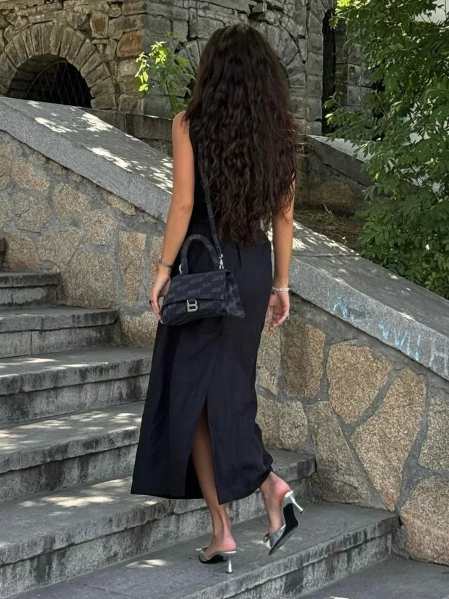 BKLD 2026 Spring Summer New Arrival Sleeveless Shirts Dress Casual Turn-Down Collar Tied Waist Dress Solid Color Women Clothing