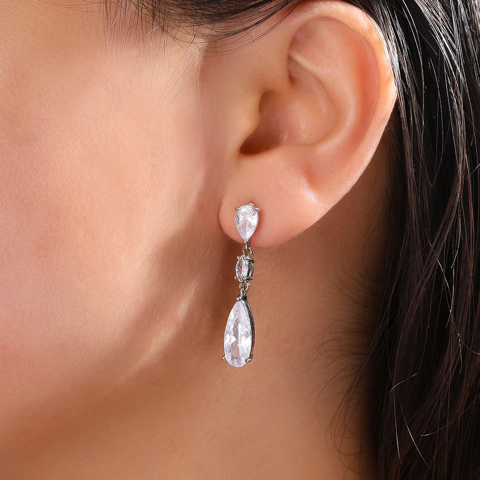ZAKOL 9 Types Long Teardrop Shaped Cubic Zirconia Dangle Earrings for Women Gorgeous Sparkling CZ Bridal Earrings Jewelry Gifts