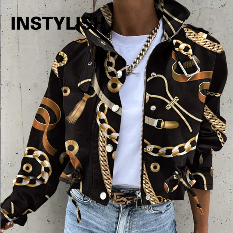 Women Cropped Cargo Jacket Stand Collar Zip Button Long Sleeve Coat Multi Pocket Drawstring Streetwear Casual Short Outerwear