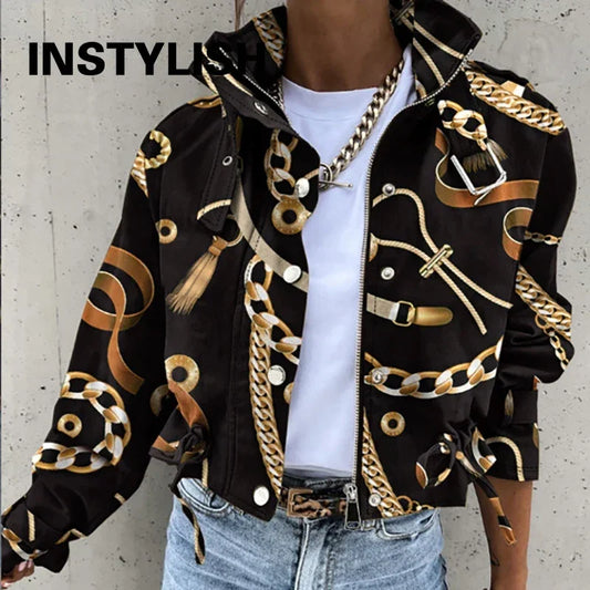 Women Cropped Cargo Jacket Stand Collar Zip Button Long Sleeve Coat Multi Pocket Drawstring Streetwear Casual Short Outerwear