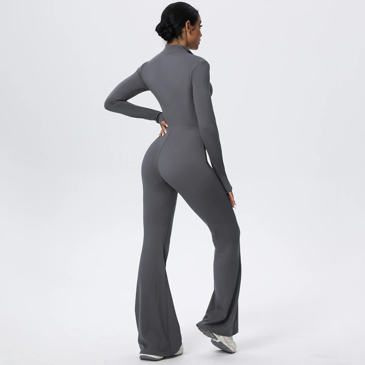 Woman's Fitness Yoga Bodysuit Solid Color Yoga Zipper Long Sleeves Trousers Gym High Strength Exercise Sports Bodysuit Leggings