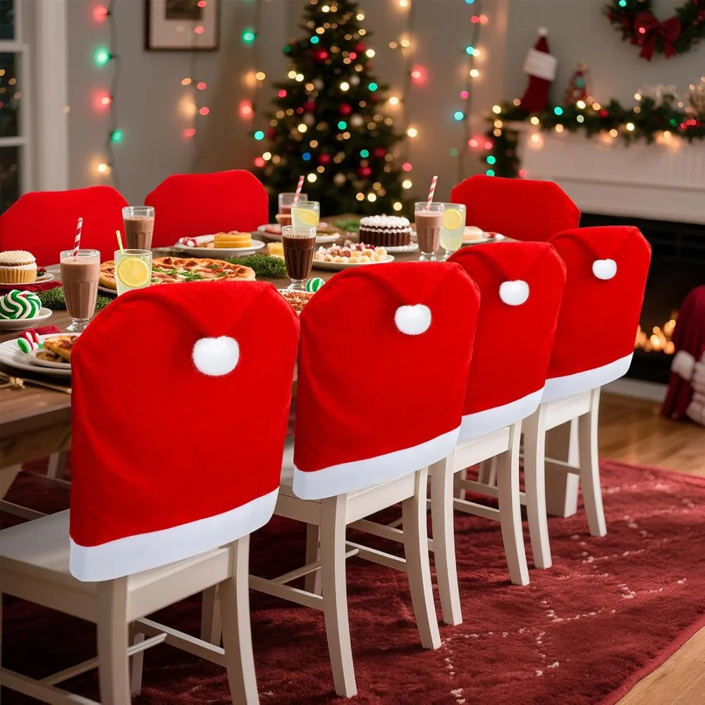 2/4 Pcs Luxury Plush Velvet Chair Covers Red Gold Non-Slip Stretch Fit Easy Clean Holiday Party Dining Room Chair Protector