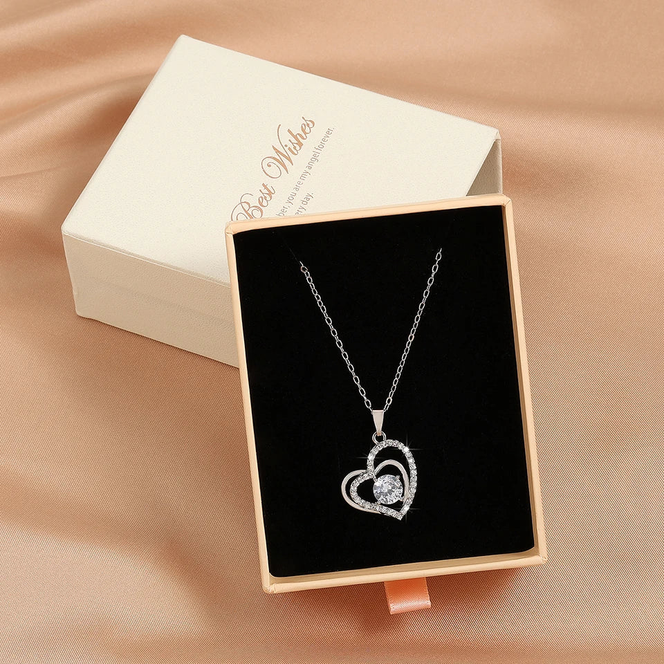 ZAKOL Simple Geometric Crystal White Zircon Pendant Necklace For Women Silver-Color Wedding Party Jewelry Gift With Box