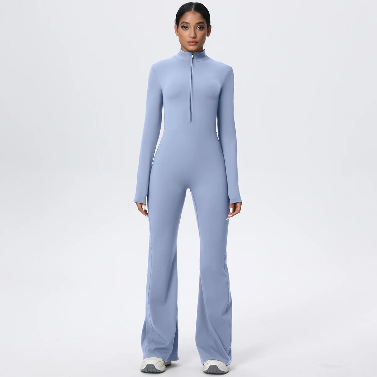 Woman's Fitness Yoga Bodysuit Solid Color Yoga Zipper Long Sleeves Trousers Gym High Strength Exercise Sports Bodysuit Leggings