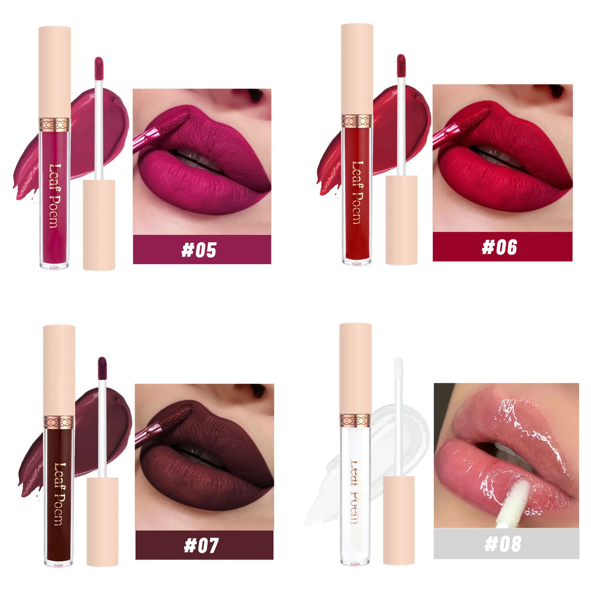 8-Piece Set of Matte Liquid Lipsticks and Lip Glazes - Waterproof, Non-Stick, Long-Lasting Lip Color in Brown, Pink, Purple, and Red Shades, Suitable for Daily Use and Parties