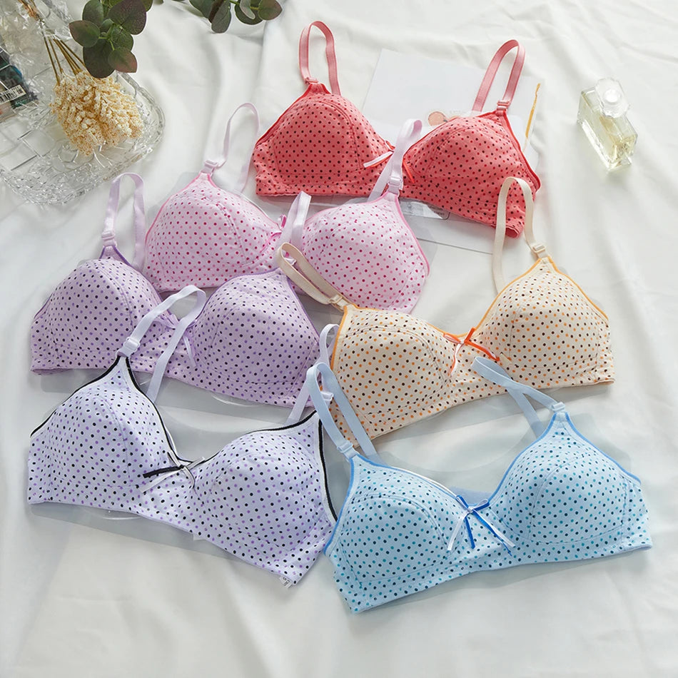 Girl Candy Color Cute Bras Dots Bowknot Casual Bralette Women Fashion Sport Tops Clothing for Small Bust