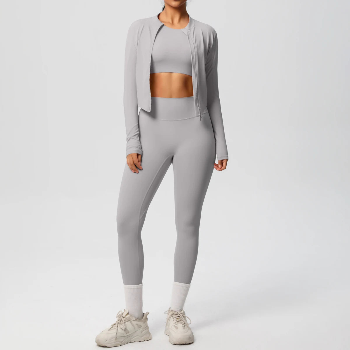 Yoga Three Piece Set for Women's Yoga Zipper Long Sleeves Sports Running Quick Drying Yoga T-shirt Push Up Female Pants Yoga Set