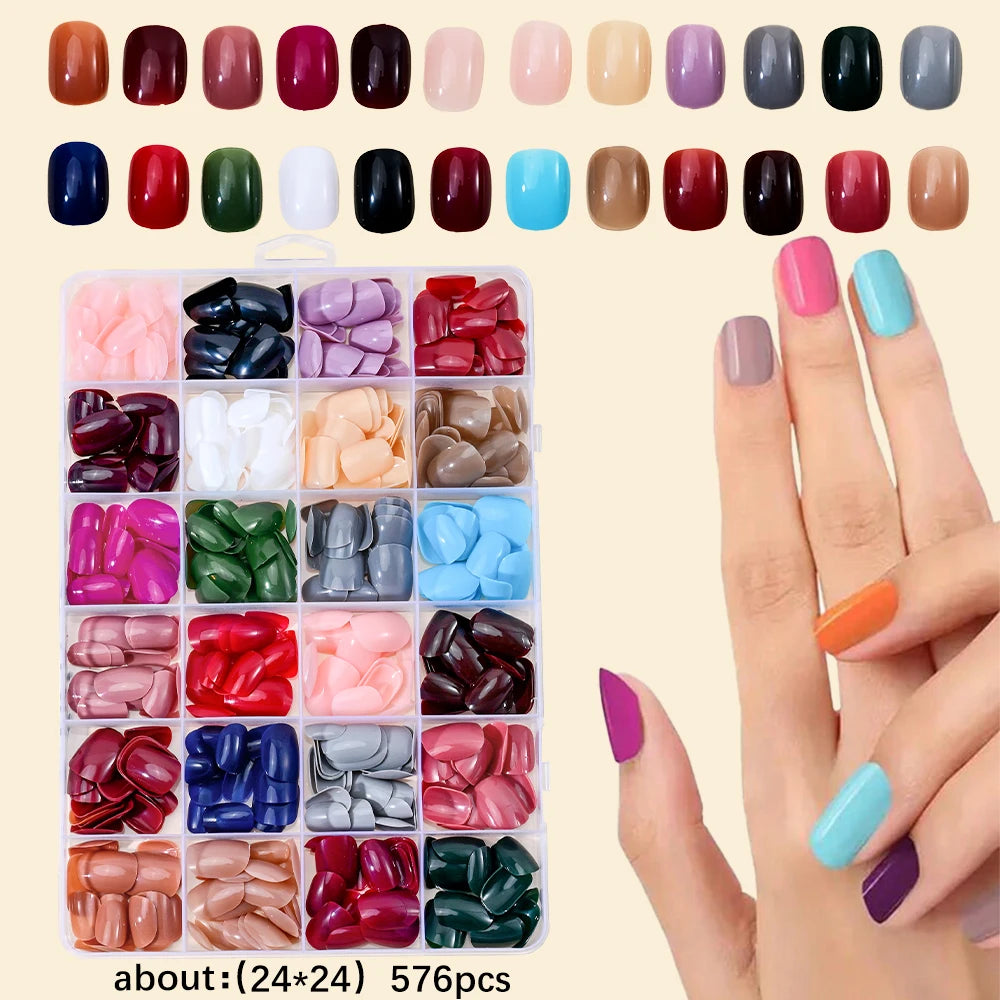 576Pcs Colorful Press on Nails Acylic Nails Tips Extension Square Ballet Full Cover Fake Nails Coffin Artificial Fingernails