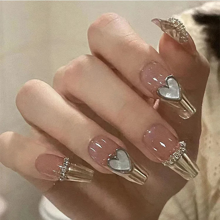 24Pcs Short Square Coffin French Glitter Press On Nails أظافر لاصقة فرنسية لامعة بشكل مربع – 24 قطعة