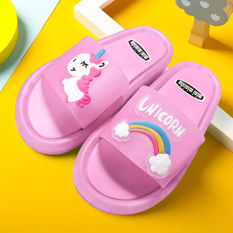 Kids Cartoon Unicorn Light-Up Slippers – Cute Animal Print Bathroom Shoes | شباشب أطفال برسومات يونيكورن وحيوانات – تضيء عند المشي، تصميم لطيف للحمام