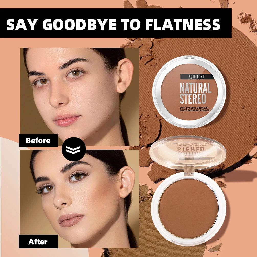 QIBEST Face Bronzer Makeup Contour Shading Powder Trimming Powder Cosmetic Face Concealer Highlighter Bronzer Palette For Women