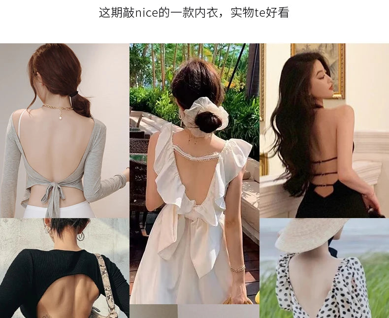MOYISU Backless Halter Bra with Pads Cross Straps for Small Boobs, Volumizing Push Up Bralette, Strapless Plunge Dress Underwear