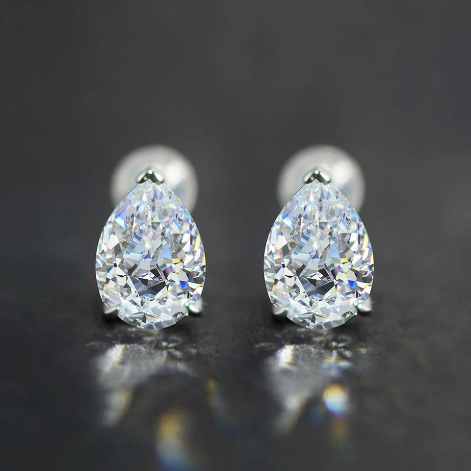 ZAKOL Pear Cut Solitaire White Zircon Mini Stud Earrings Exquisite Crystal Water Drop CZ Earring Jewelry Gift for Women Girls