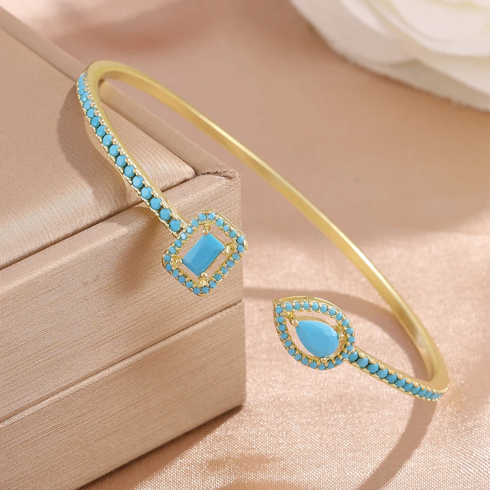ZAKOL 5pcs Niche Design Blue Turquoise Zircon Stackable Bracelets for Women Exquisite Elegant Wedding Party Jewelry Gifts