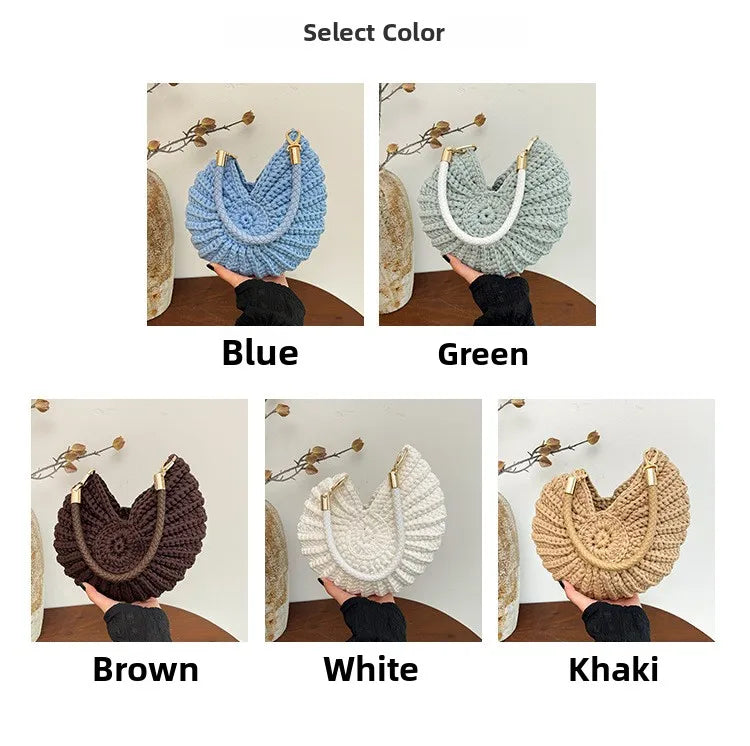Handcrafted Shell Shaped Crossbody Bag Women's Beach Style Handbag City Simple Cotton Liner Soft round Shape Double Shoulder ...