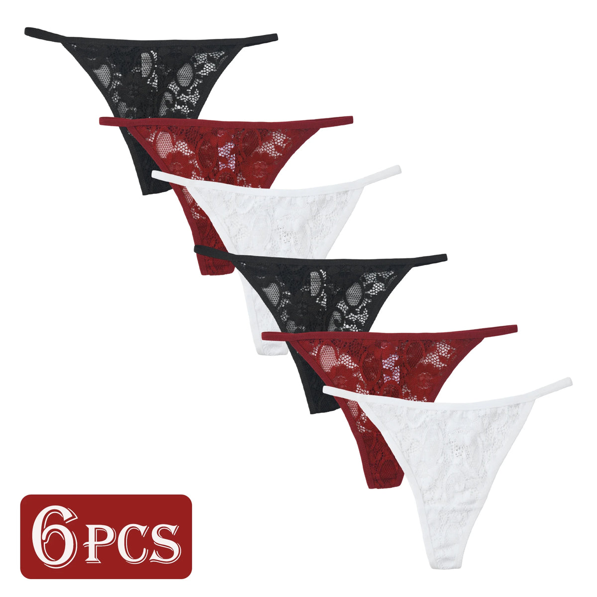 6PCS Elegant Lace Floral G-Strings Women Sexy Thongs Ultra-thin Low Waist T-Back Bikini Underwear Comfy Breathable Lingerie