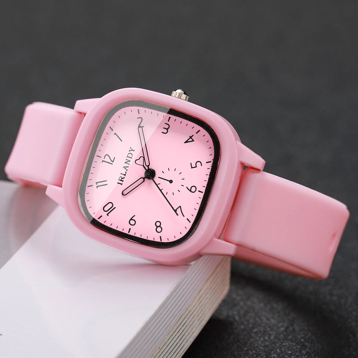 2PCS Fashion Arabic Dial Women Quartz Watch Heart Bracelet Set Square Silicone Strap Wristwatches Relogio Feminino (Without Box)