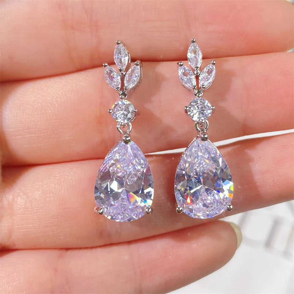 ZAKOL 9 Types Classic Sparkling Water Drop Zircon Pendant Dangle Earrings for Women Gorgeous Bride Bridesmaid Earring Jewelry