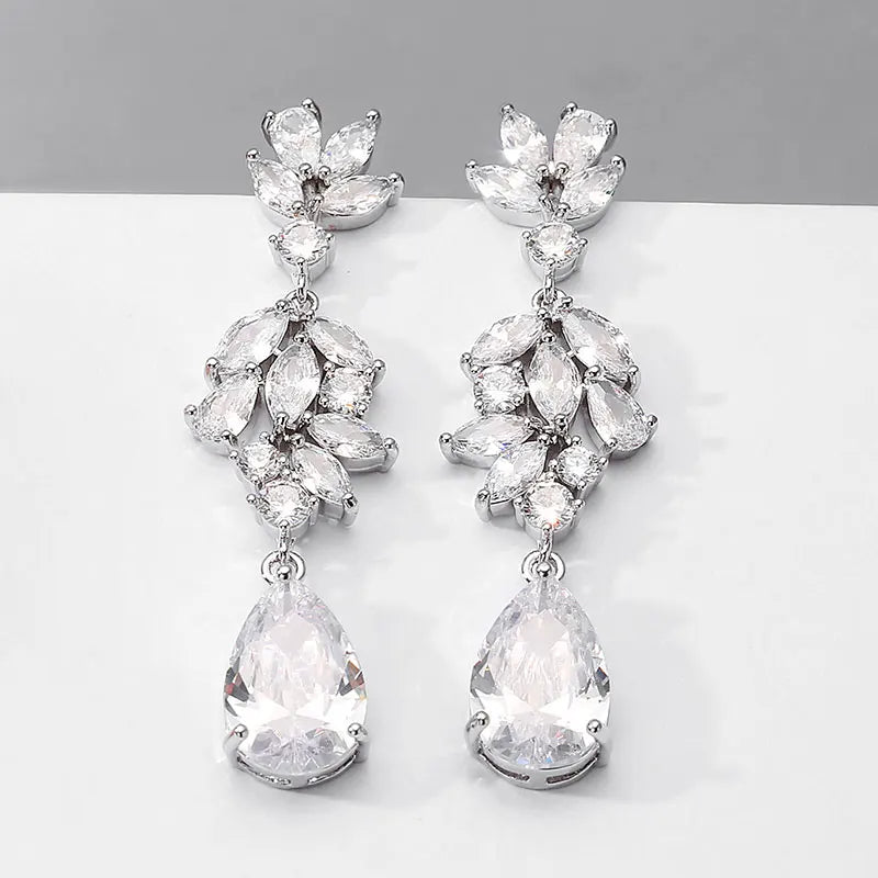 ZAKOL 9 Types Classic Sparkling Water Drop Zircon Pendant Dangle Earrings for Women Gorgeous Bride Bridesmaid Earring Jewelry