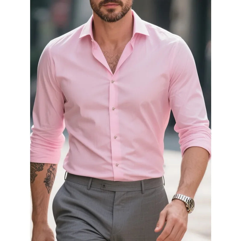 Bolubao Men Smart Casual Shirt Brand Fashion Solid Color Long Sleeve Elastic Fabric Male Business Dress Black Shirt
