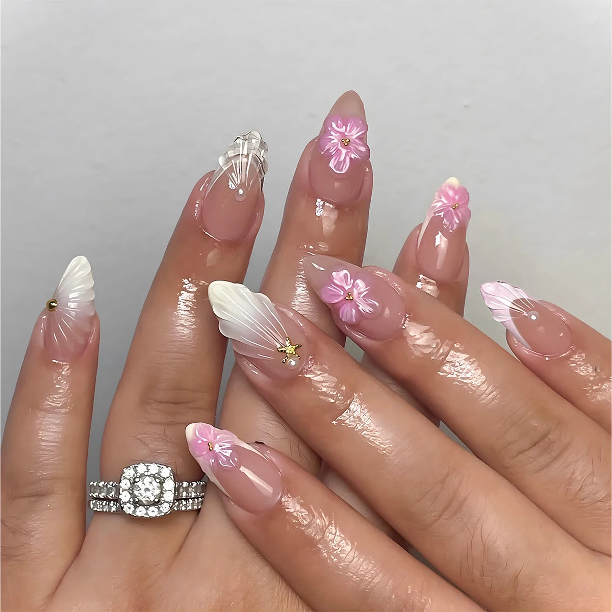 24Pcs Matte Almond Autumn Winter False Nails with Glue Glitter Butterfly Fake Nail Press Ons Black Gradient Artificial Nail Tips