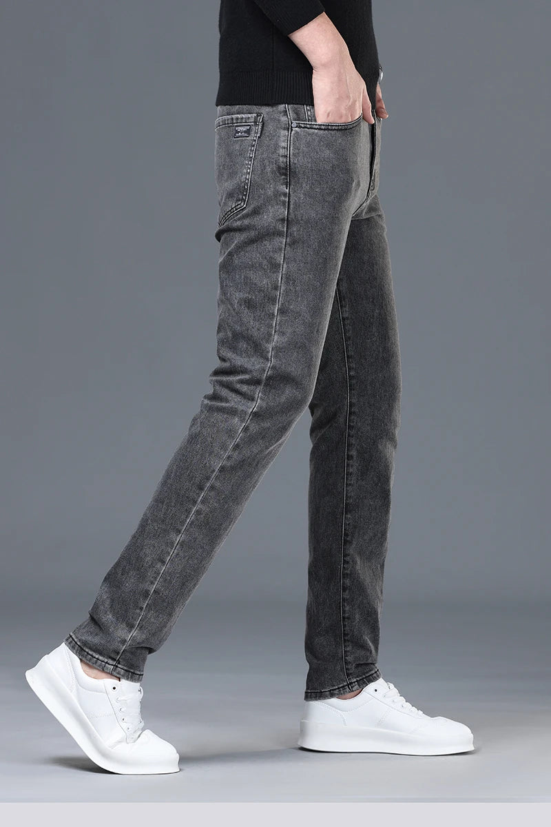 Spring and Summer New Men's Jeans Simplified Korean Edition Slim Fit Straight Leg Versatile Shaped Mid Waist Elastic Men's Jeans