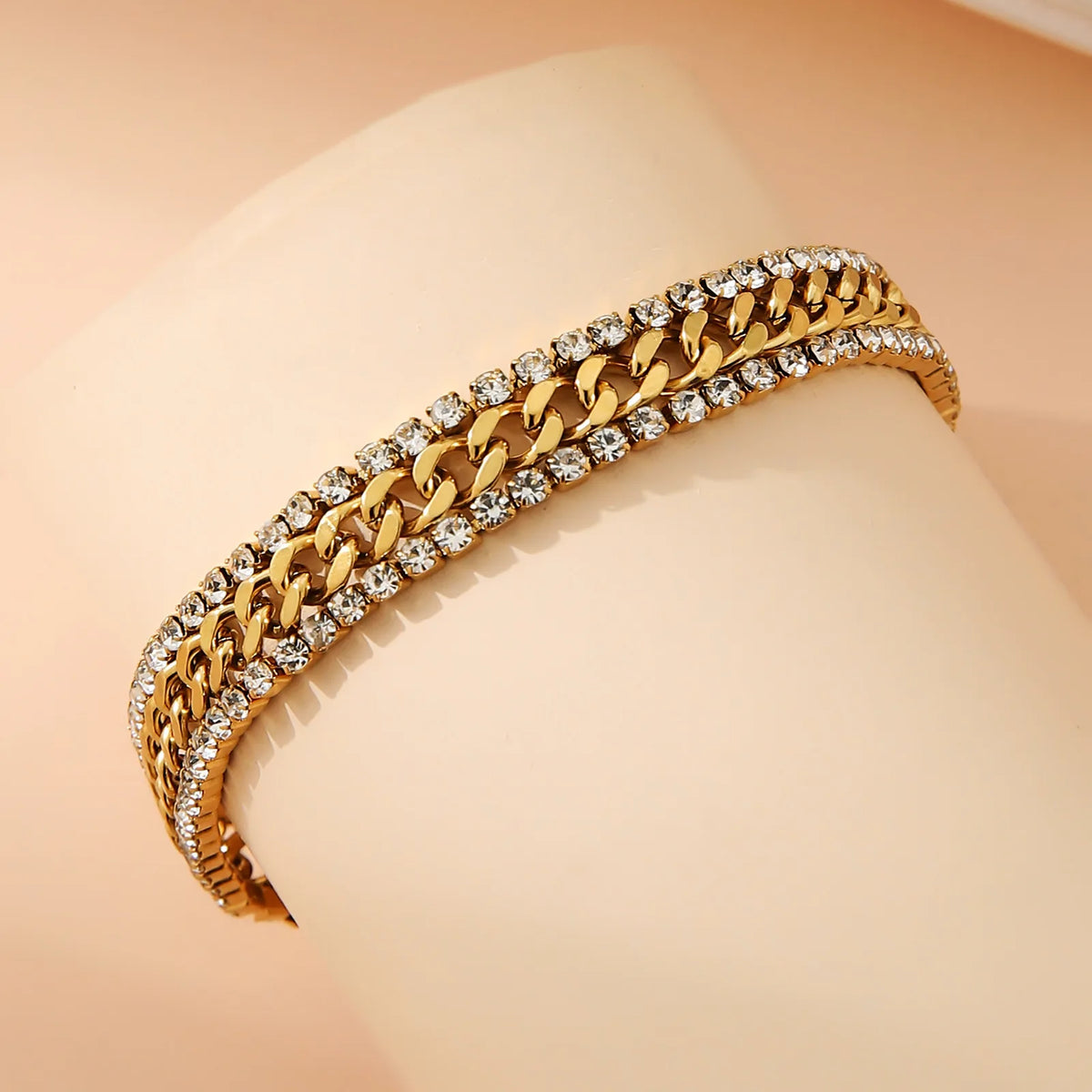 ZAKOL New Cubic Zirconia Tennis Bracelet 18K Gold Plated Stainless Steel Three Layer Wide Bracelet Luxury Jewelry Gift for Women