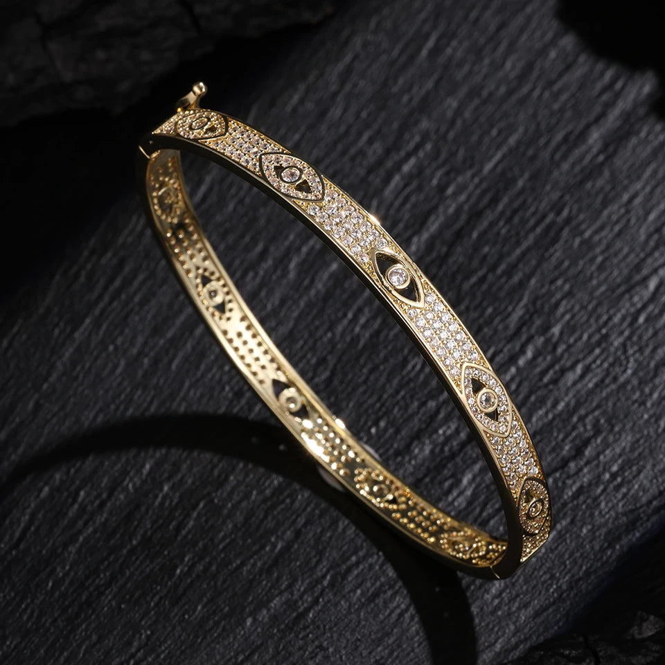 ZAKOL New Arrived Micro Paved Zirconia Eye Design Bangle Bracelet for Women Sparkling Zircon Luxury Wedding Party Jewelry Gifts
