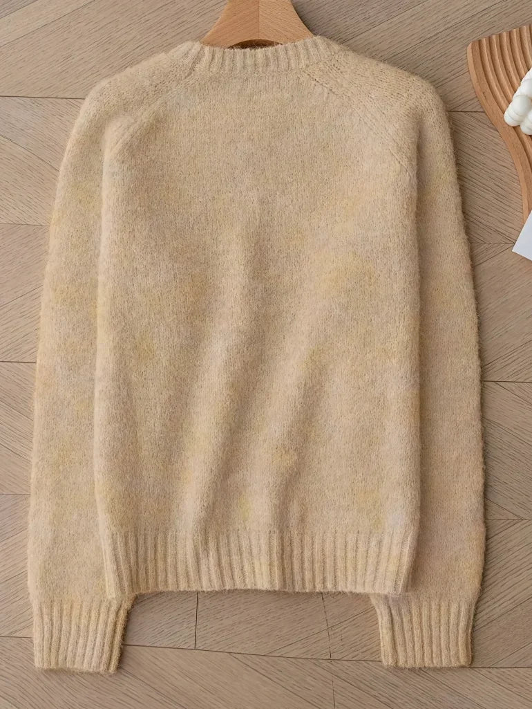 Women Fluffy Mohair Sweater Crew Neck Raglan Long Sleeve Knit Pullover Loose Casual Soft Warm Jumper Autumn Winter Knitwear Tops