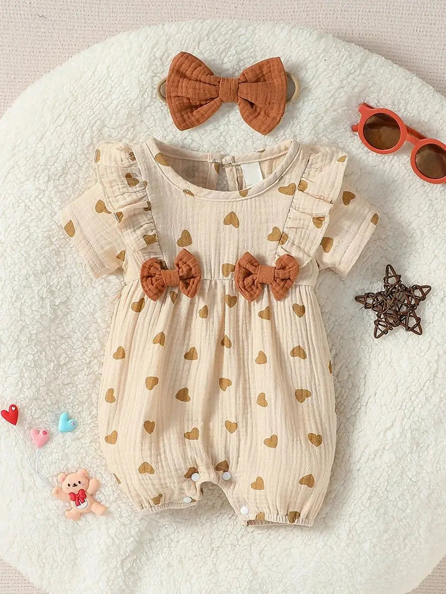 Baby Newborn-9M Short Sleeve Summer 2024 Girl's Print HEART