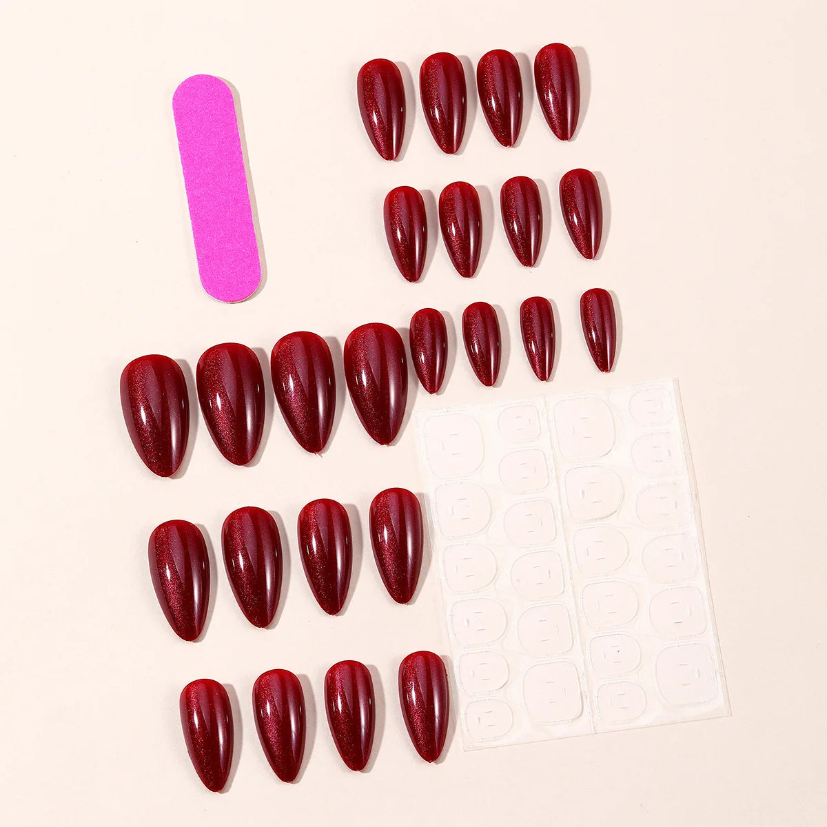 24/30pcs Medium fake nails for women girls Wine Red High Saturation almond square ballet shaped Valentine'S Day press on nails