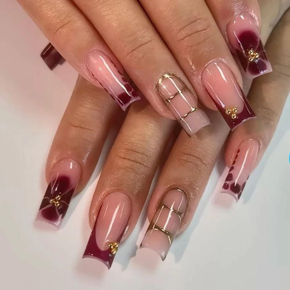 24pcs/box Fake Nail Long Ballet Reusable Acrylic Press On Nails Artificial Nails Full Cover False Nail Tips with Jelly Stickers