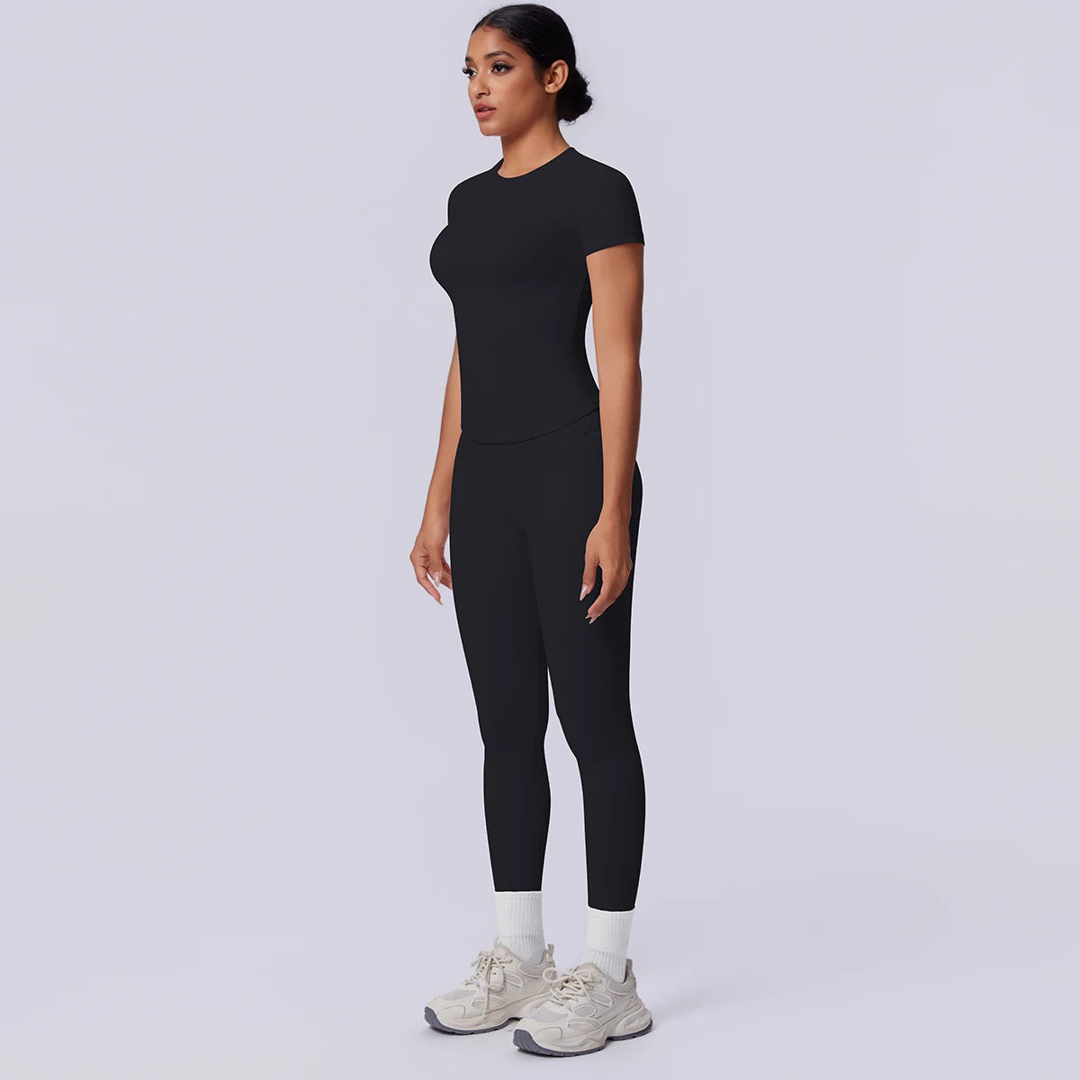 Rooftrellen New 2PCS/set Yoga Set Summer Quick Drying Fitness Sports Workout Top T-Shirt High Stretch Seamless Yoga Leggings Set